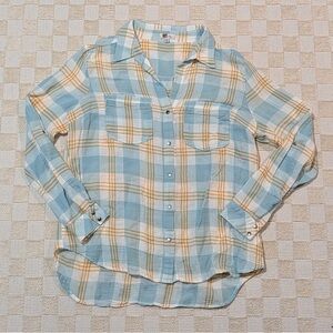 Kut from the Kloth Blue and Yellow Flannel Print Button Up Shirt Size XL